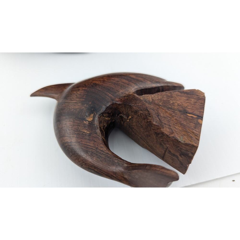 Set 2 Vintage Hand Carved Ironwood Dolphin Sculptures Figures Dolphins 9" and 5" - Picture 8 of 12